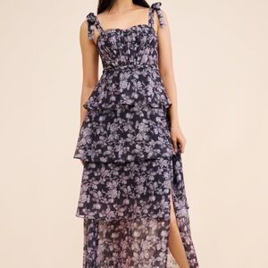 ASTR The Label Mellorie Maxi Dress Corset Tiered Floral Leg Slit Tie Straps